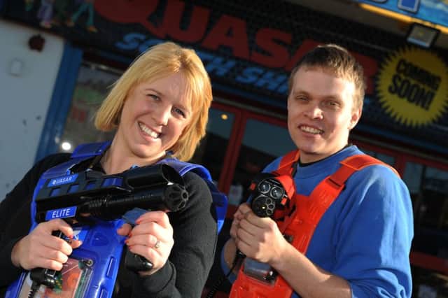Quasar's Emma Choudhury and Glen White, prepare for the opening of the new arena at Ocean Beach Pleasure Park, South Shields.