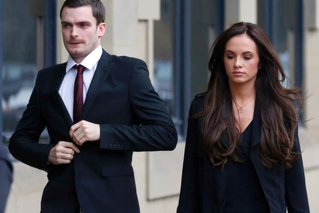 Adam Johnson entering Bradford Crown Court with Stacey Flounders today. Photo: PA