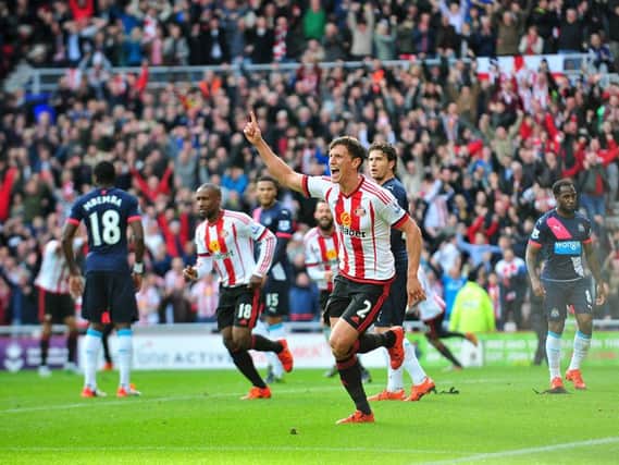 Billy Jones celebrates during Sunderland's game against Newcastle on October 25 last year, which saw the Black Cats win 3-0 against their North East rivals.