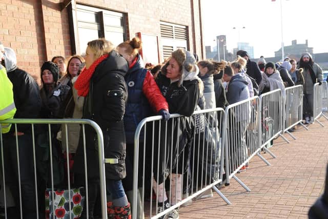 The queue outside Sunderland's Stadium of Light earlier on today.