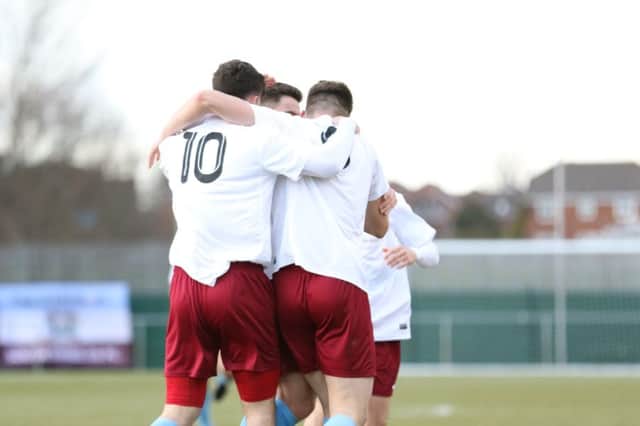 South Shields celebrate their second goal at Team Northumbria. Image by Peter Talbot.