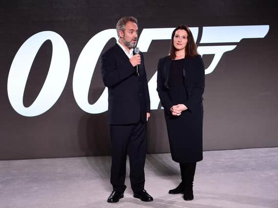 Director Sam Mendes and Barbara Broccoli at a James Bond launch at Pinewood Studios in Buckinghamshire. Picture by Ian West/PA Wire