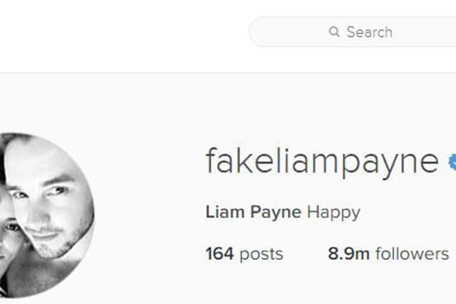 Screengrab of the Instagram account of fakeliampayne where the One Direction star Liam Payne has appeared to confirm he is in a relationship with Cheryl Fernandez-Versini by posting a picture of the pair.
