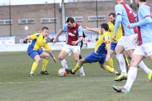 Julio Arca weaves through the challenges for South Shields against Chester-le-Street. Image by Peter Talbot.