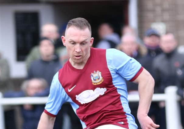 David Foley puts South Shields 1-0 ahead against Chester-le-Street.Image by Peter Talbot.