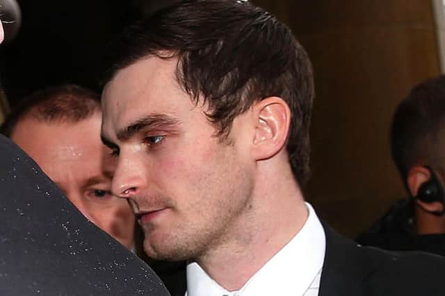 Footballer Adam Johnson arrives at Bradford Crown Court, where the jury has been sent out to consider its verdict.