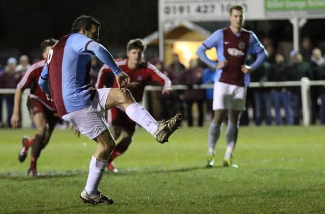 Julio Arca converts an early penalty before being sent off. Pic: Peter Talbot