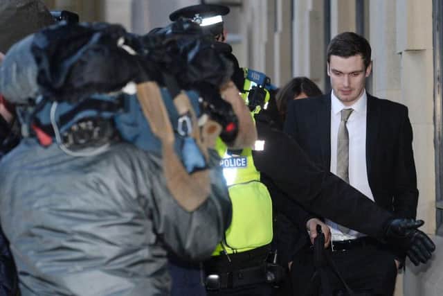 Adam Johnson leaving court after he was found guilty of one count of sexual activity with a child.