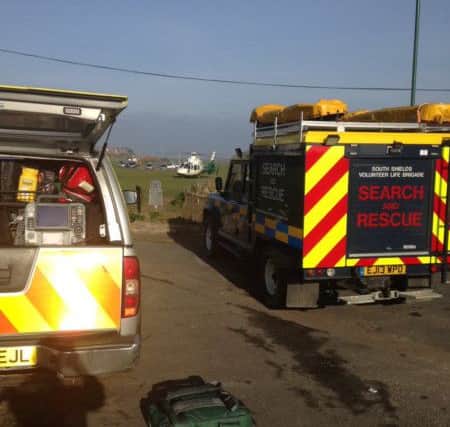 Emergency services at Marsden Grotto in South Shields, where a man died after falling from cliffs. Pic: North East Ambulance Service.
