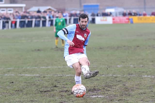 Julio Arca converts his penalty for South Shields against Esh Winning. Image by Peter Talbot.
