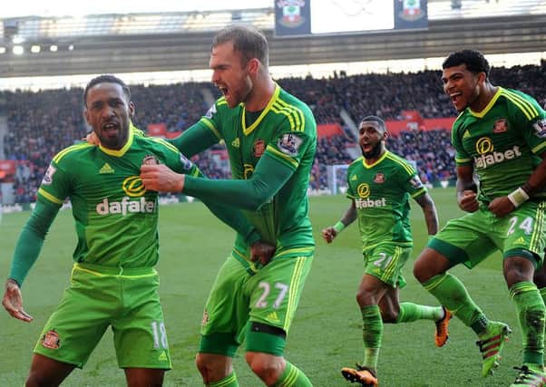 Jermain Defoe celebrates his goal after coming off the bench at Southampton.