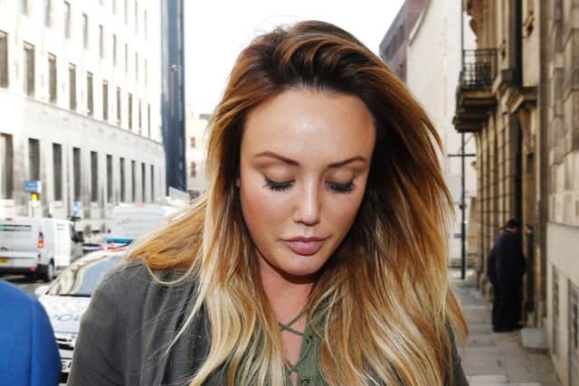 Charlotte Crosby arrives at Newcastle Magistrates' Court for her drink-driving hearing.