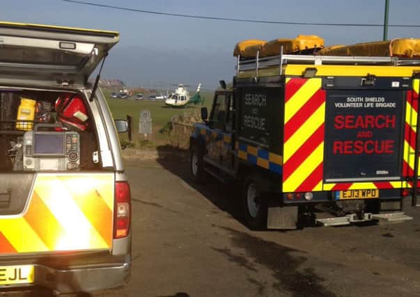 Emergency services at Marsden Grotto in South Shields, where a man has died after falling from cliffs. Pic: North East Ambulance Service.