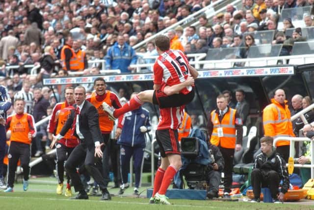 Paolo Di Canio celebrating after David Vaughan scored the third goal