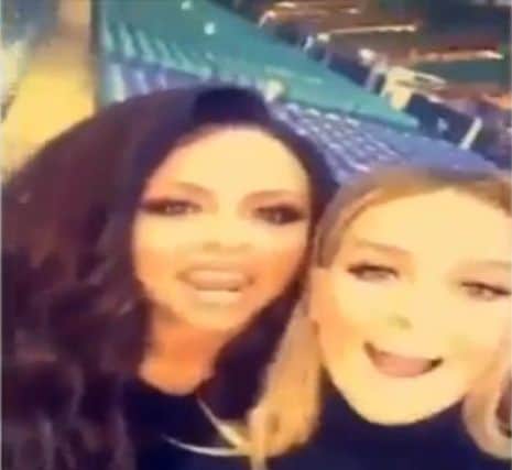 Perrie Edwards posted a video on Snapchat of her singing support for Newcastle with Little Mix band mate Jesy Nelson.