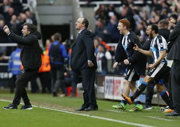Manager Rafa Benitez and the Newcastle United bench celebrate Aleksandar Mitrovic scoring the equalising goal..
