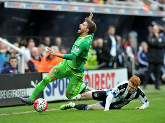 Jack Colback is suspended for this tackle on Fabio Borini