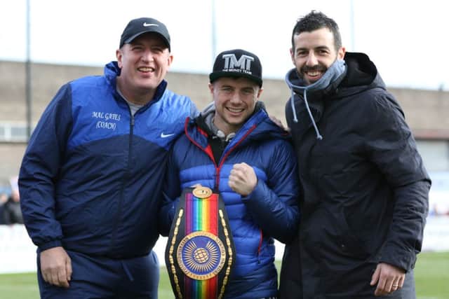 From left to right, trainer Mal Gates, Anthony Nelson and Julio Arca. Pic: Peter Talbot.