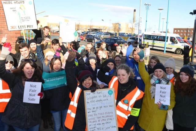 Staff protest outside Sunderland Royal Hospital earlier this year during a day of strike action against the junior doctor contracts. It was one of several hospitals in the region affected by the dispute.