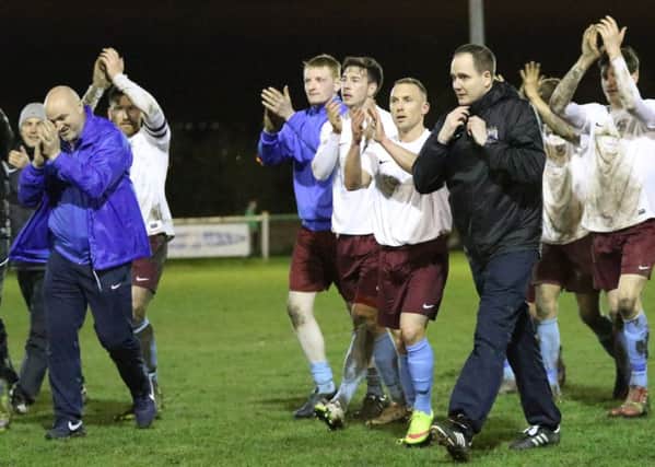 BVoss Jon King (left) leads South Shields' squad in applauding the fans at Easington Colliery last night. Picture by Peter Talbot