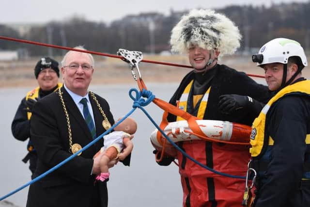 Coun Richard Porthouse, the Mayor of South Tyneside, meets the 'rescued' crew.