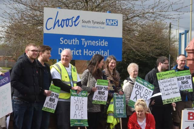 Protestors against the alliance of South Tynside and Sunderland hospital trusts before their march.