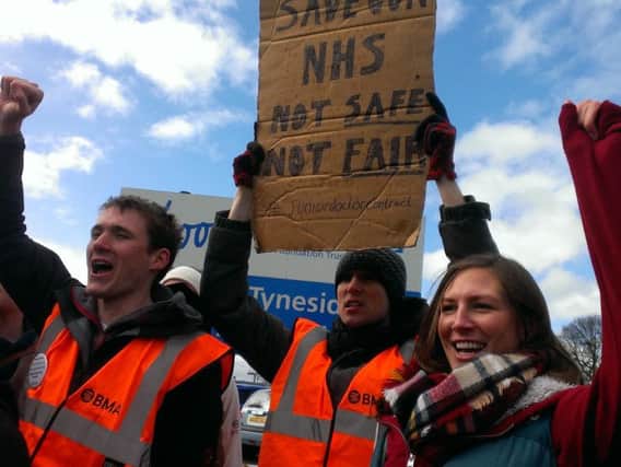 Junior doctors take to the picket line this morning at South Tyneside District Hospital.