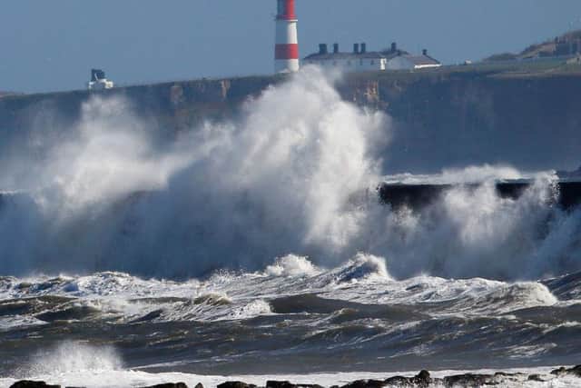 Rough seas in front of Souter Lighthouse at Whitburn as Britons face chilly temperatures and snow this week, thanks to a blast of Arctic air.