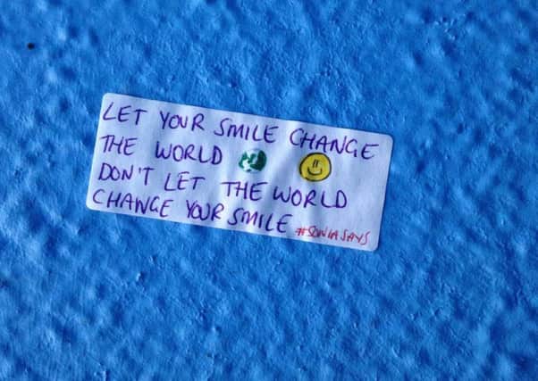 Stickers featuring uplifting messages have started to appear around South Shields.