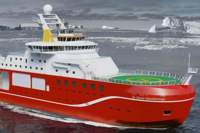 An artist's impression of a new state-of-the-art polar research ship which is to be named RRS Sir David Attenborough.