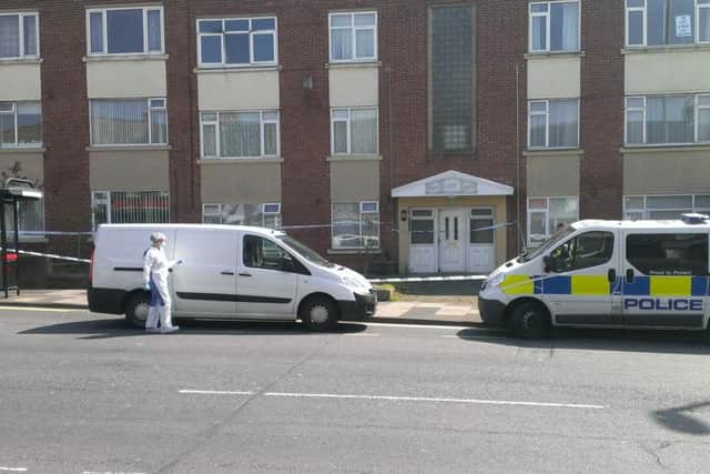 Police and forensic teams outside the scene on Stanhope Road in South Shields.