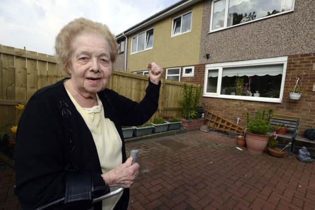 Evelyn Hannah is pleased the scaffolding has gone from her Hebburn home.
Picture Jane Coltman