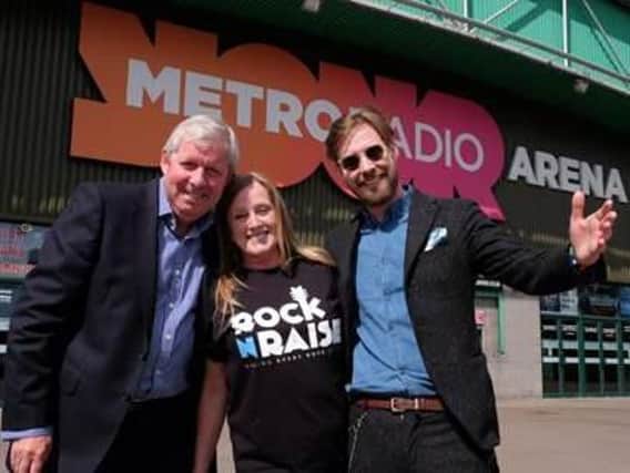 Brendan Foster CBE, Great North Run founder, Angie Jenkison, CEO of the Graham Wylie Foundation, and Ricky Wilson of the Kaiser Chiefs launch Rock n Raise at the Newcastle Metro Radio Arena.