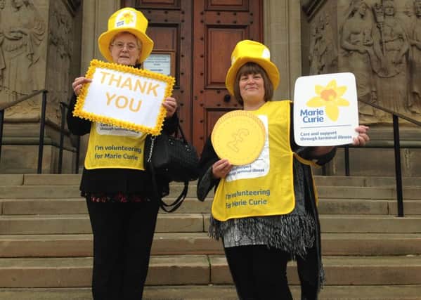Two Marie Curie fundraisers appealing for support.
