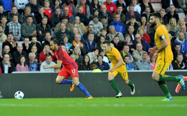 Andros Townsend in action for England against Australia at the Stadium of Light