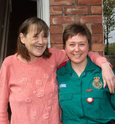 Margaret Gray with paramedic Caroline Shaw