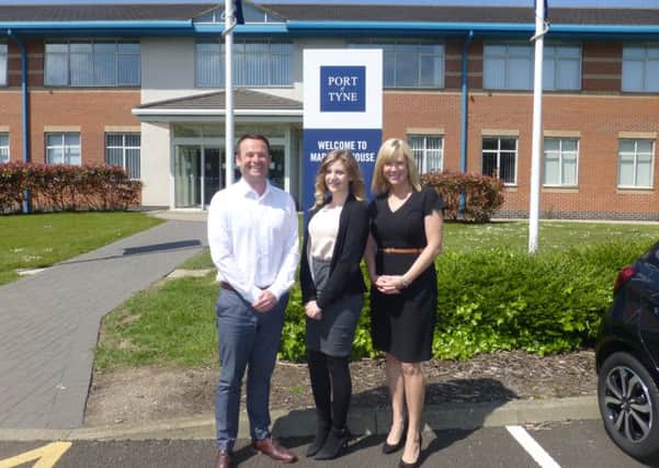 Port of Tyne Facilities Team Leader, Mark Turnbull, Port of Tyne HR Apprentice, Chelsea Bell and Rising Star Training Delivery Manager, Justine Shepherd.