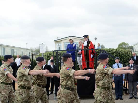 Troops pass the Mayor of South Tyneside, Coun Alan Smith, and Lord Lieutenant of Tyne and Wear, Mrs Susan Winfield OBE, during Armed Forces Day celebrations in South Tyneside