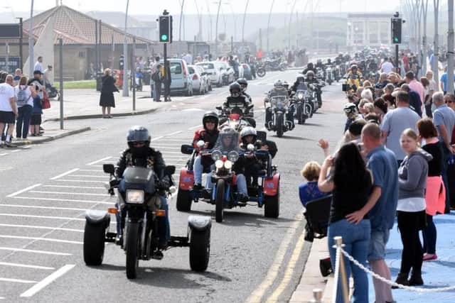 A motorcycle cavalcade on Sea Road organised by the Bad-landers as part of Armed Forces Day celebrations in South Tyneside