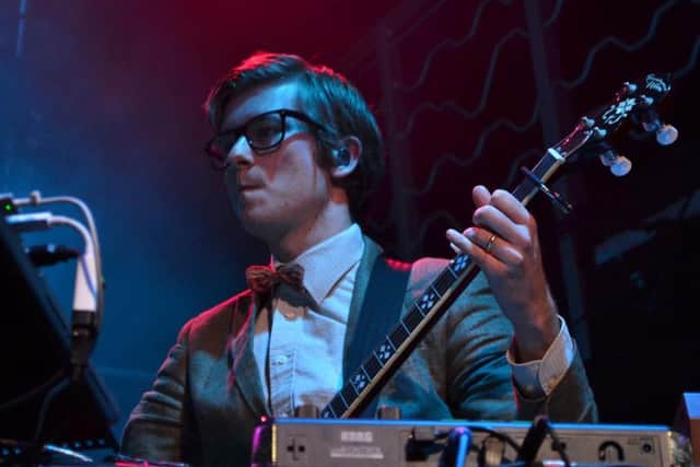 J. Willgoose Esq. of Public Service Broadcasting shows off his guitar skills. Pic: Gary Welford.
