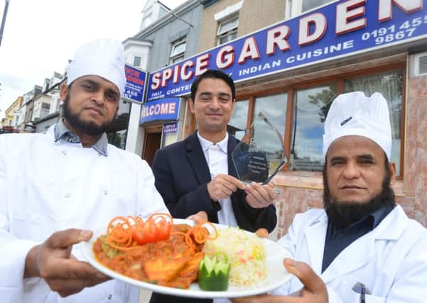 Spice Garden has won the Curry House of the Year award.
From left chef Md Ful Miah, manager Rukon Chowdhury and chef Akkas Miah