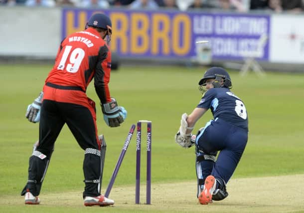 Kane Williamson is bowled by Chris Rushworth. Picture Bruce Rollinson