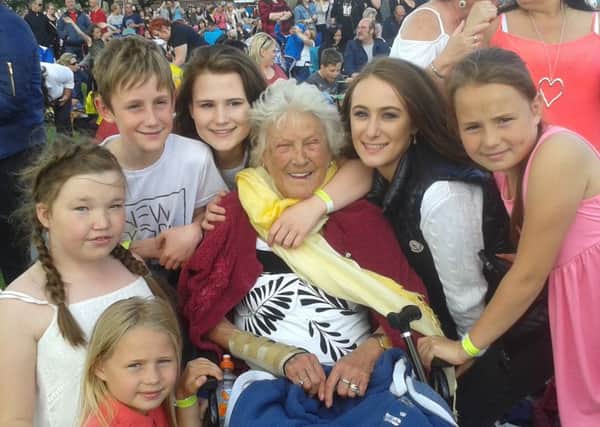 Beatrice Ord with some of her grandchildren  Paige Hamilton,Ellie Purvis, Jay Rannigan, Kelsey Hamilton, Nicole Rannigan, Alisha Hamilton.