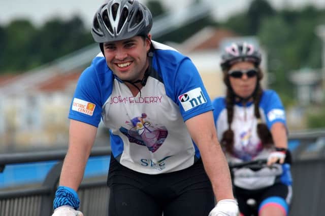 Joe McElderry pictured after completing the bike ride.