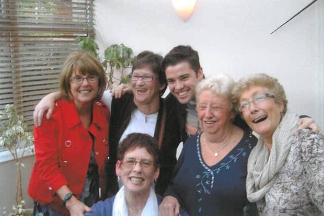 The remaining Dolly Mixtures with member Hilda Joyce's grandson Joe McElderry.