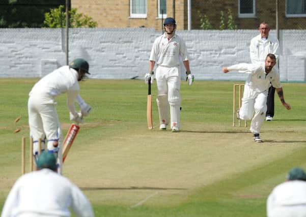 A South Shields bowler bowls out an Eppleton batsman in the North East Premier League on Saturday