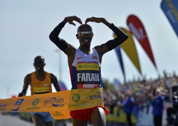 Mo Farah wins the 2015 Morrisons Great North Run, Newcastle. PRESS ASSOCIATION Photo. Picture date: Sunday September 13, 2015. See PA story ATHLETICS North. Photo credit should read: Owen Humphreys/PA Wire