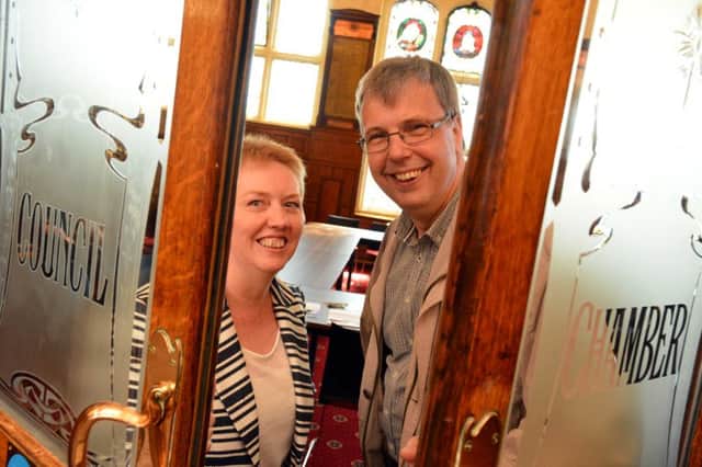 Penpals of 30 years Michelle Cutler and Wolgang Jarisch visit Jarrow Town Hall.