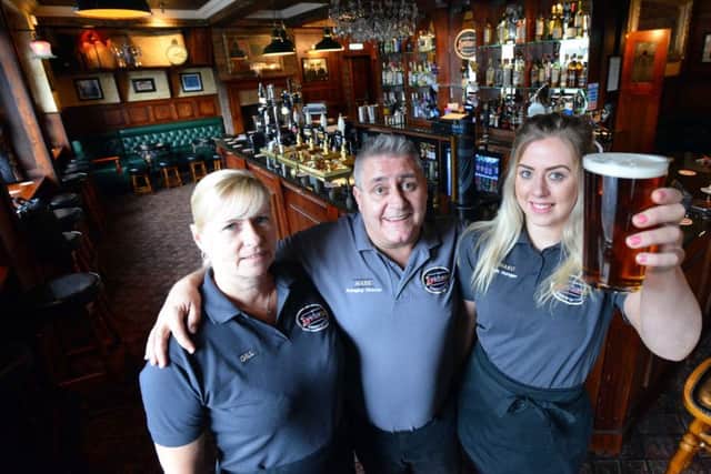 Arbier title ales introduced to McConnell's Gin and Ale House.
From left staff Gill Bewick, MD Mark Robinson and team leader Charli Wilkinson