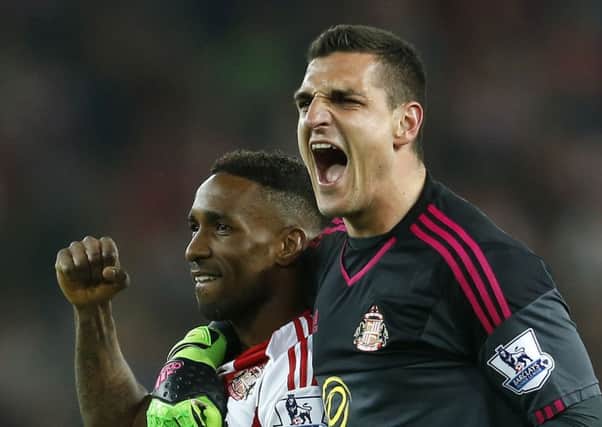 Sunderland keeper Vito Mannone celebrates Premier League survival back in May